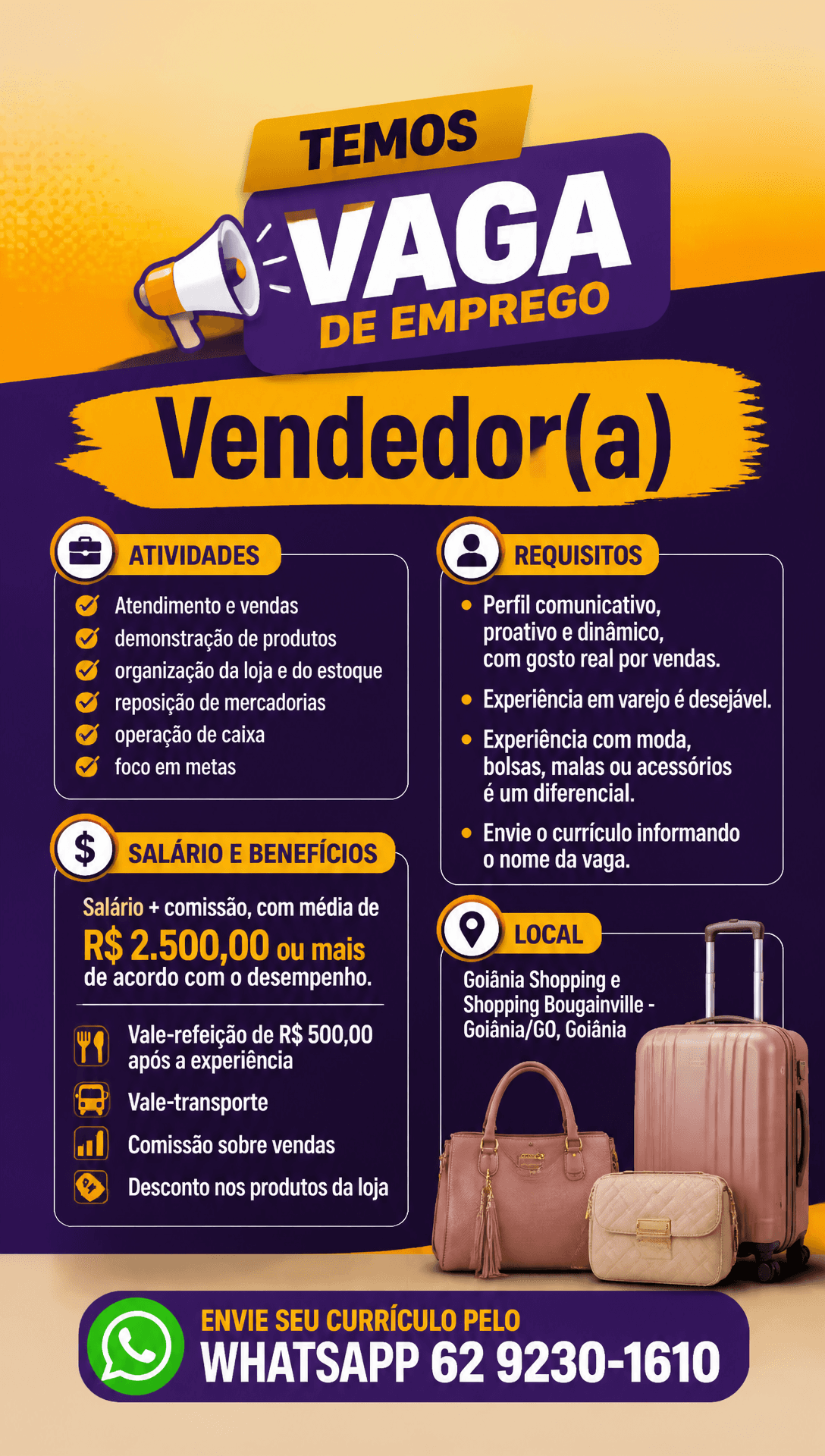 Arte da vaga de Vendedor(a)