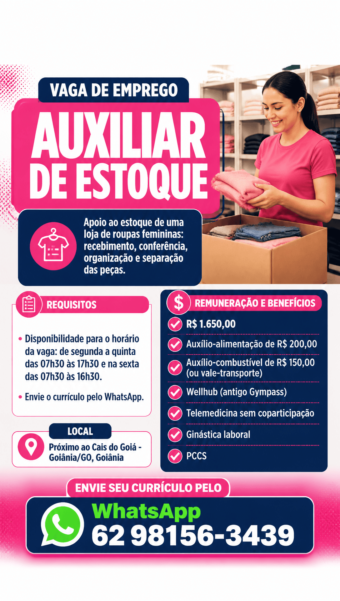 Arte da vaga de Auxiliar de Estoque