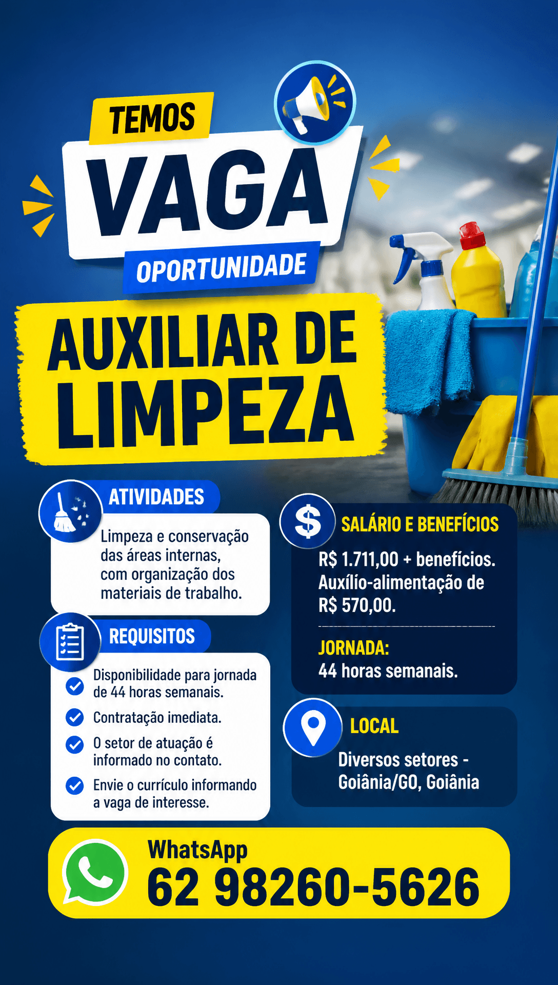 Arte da vaga de Auxiliar de Limpeza