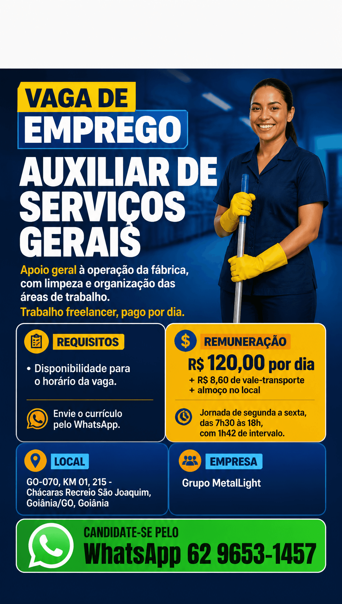 Arte da vaga de Auxiliar de Serviços Gerais