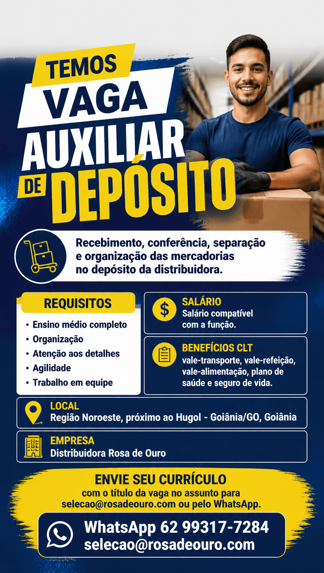 Arte da vaga de Auxiliar de Depósito