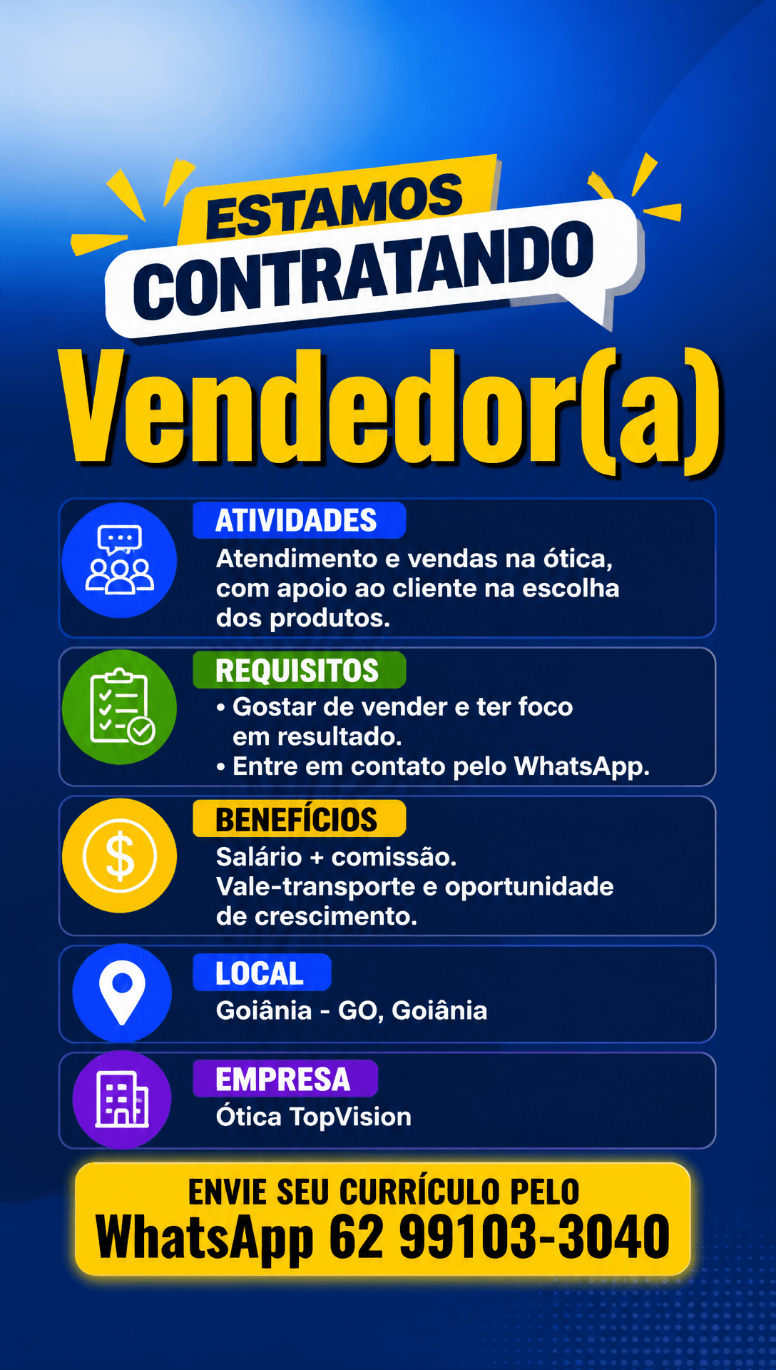 Arte da vaga de Vendedor(a)