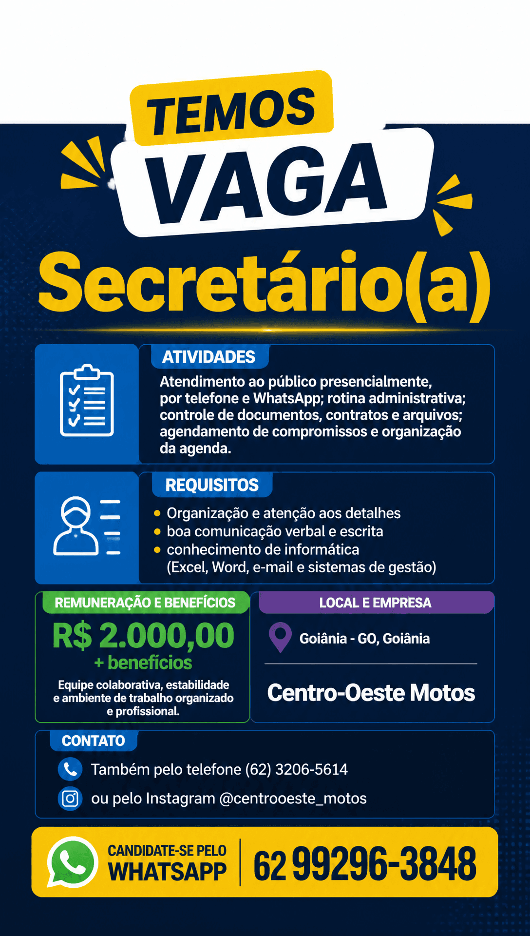 Arte da vaga de Secretário(a)