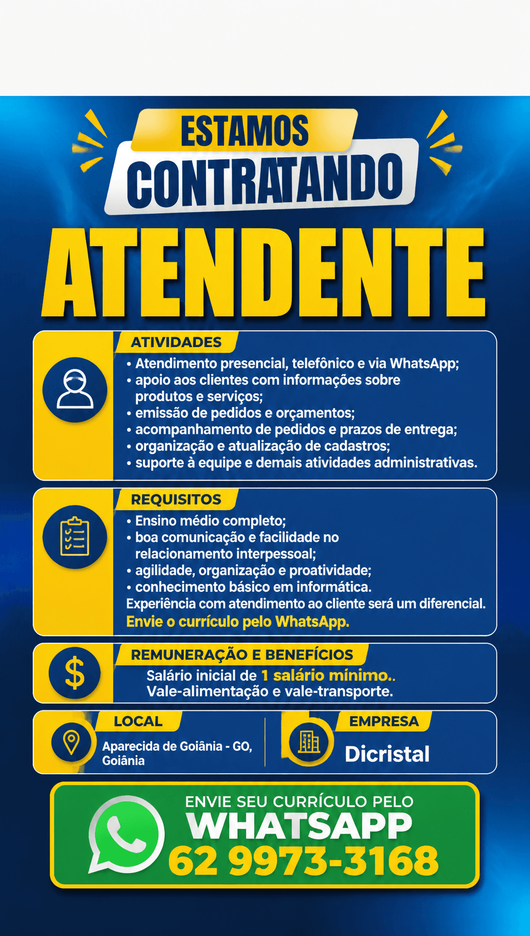 Arte da vaga de Atendente