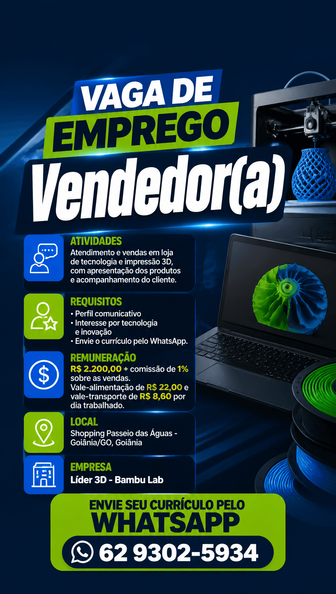 Arte da vaga de Vendedor(a)
