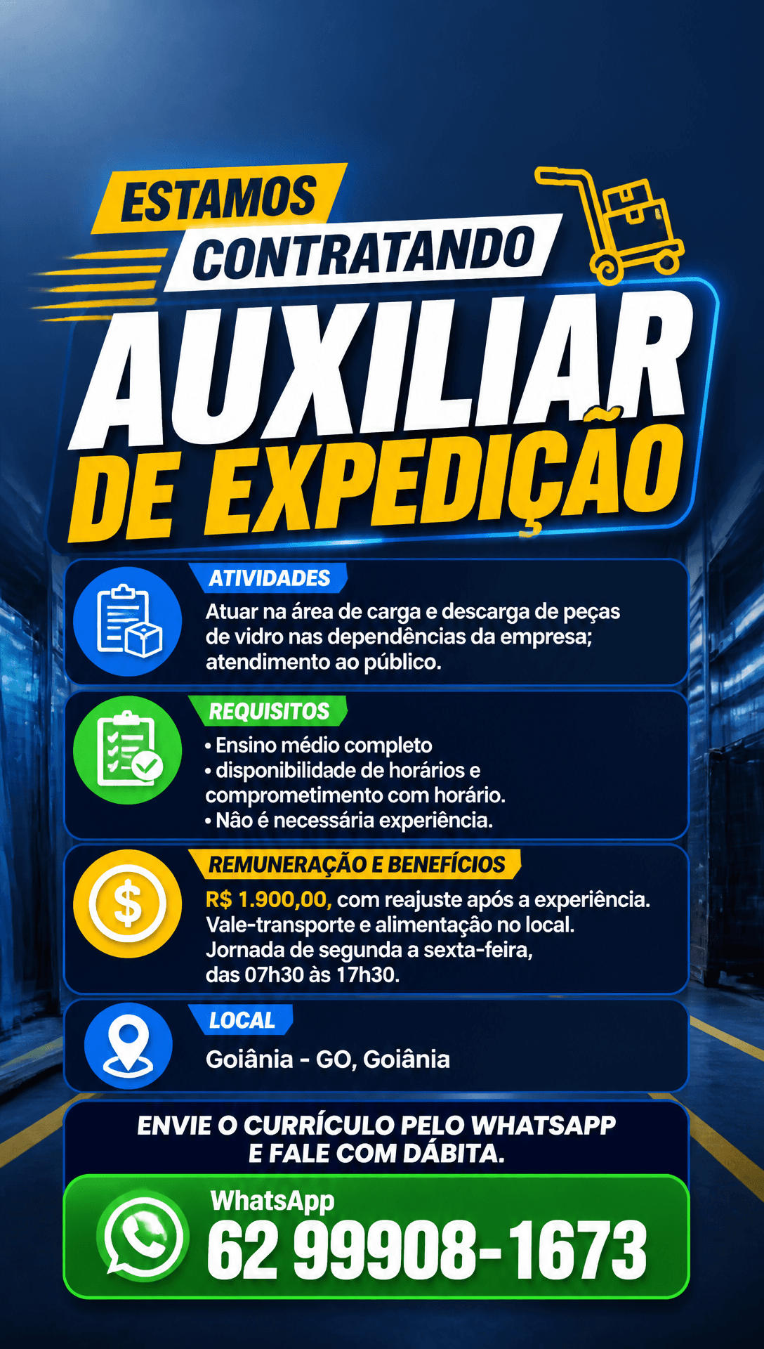 Arte da vaga de Auxiliar de Expedição