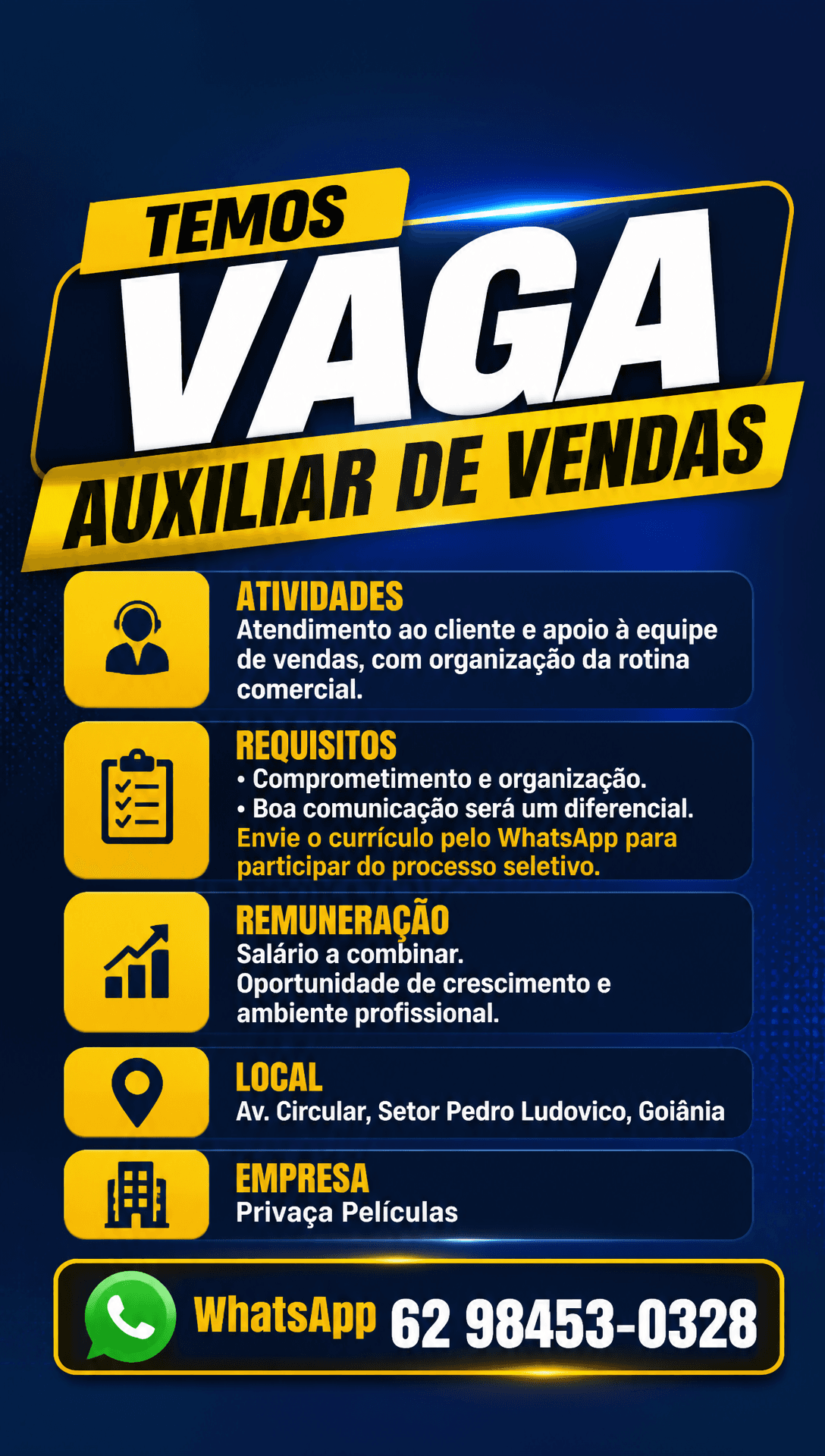 Arte da vaga de Auxiliar de Vendas