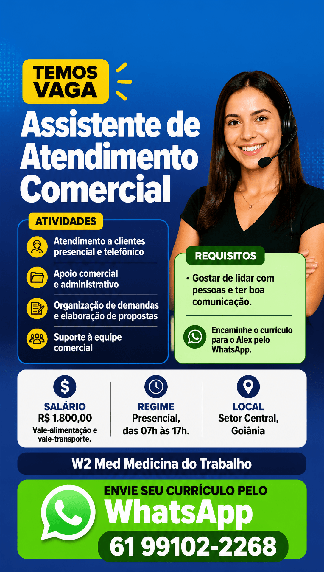 Arte da vaga de Assistente de Atendimento Comercial