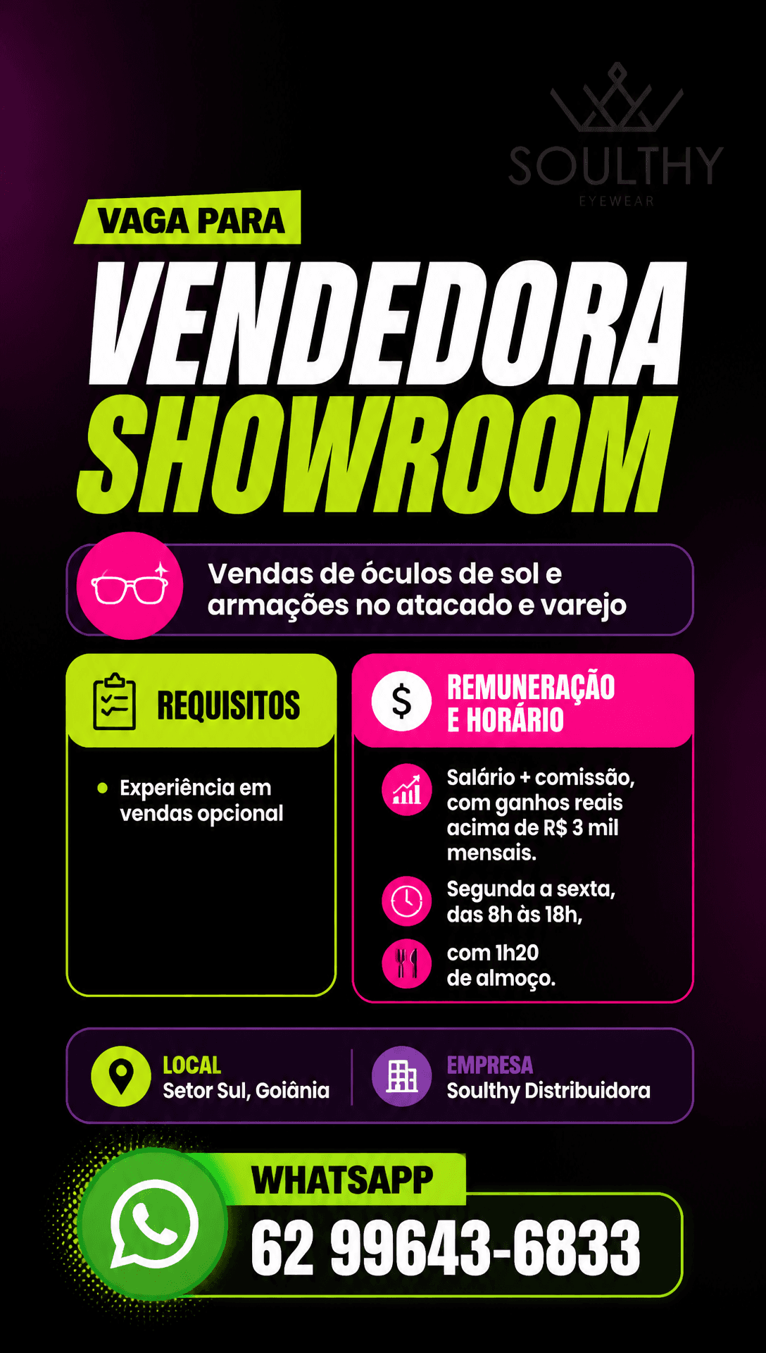 Arte da vaga de Vendedora Showroom