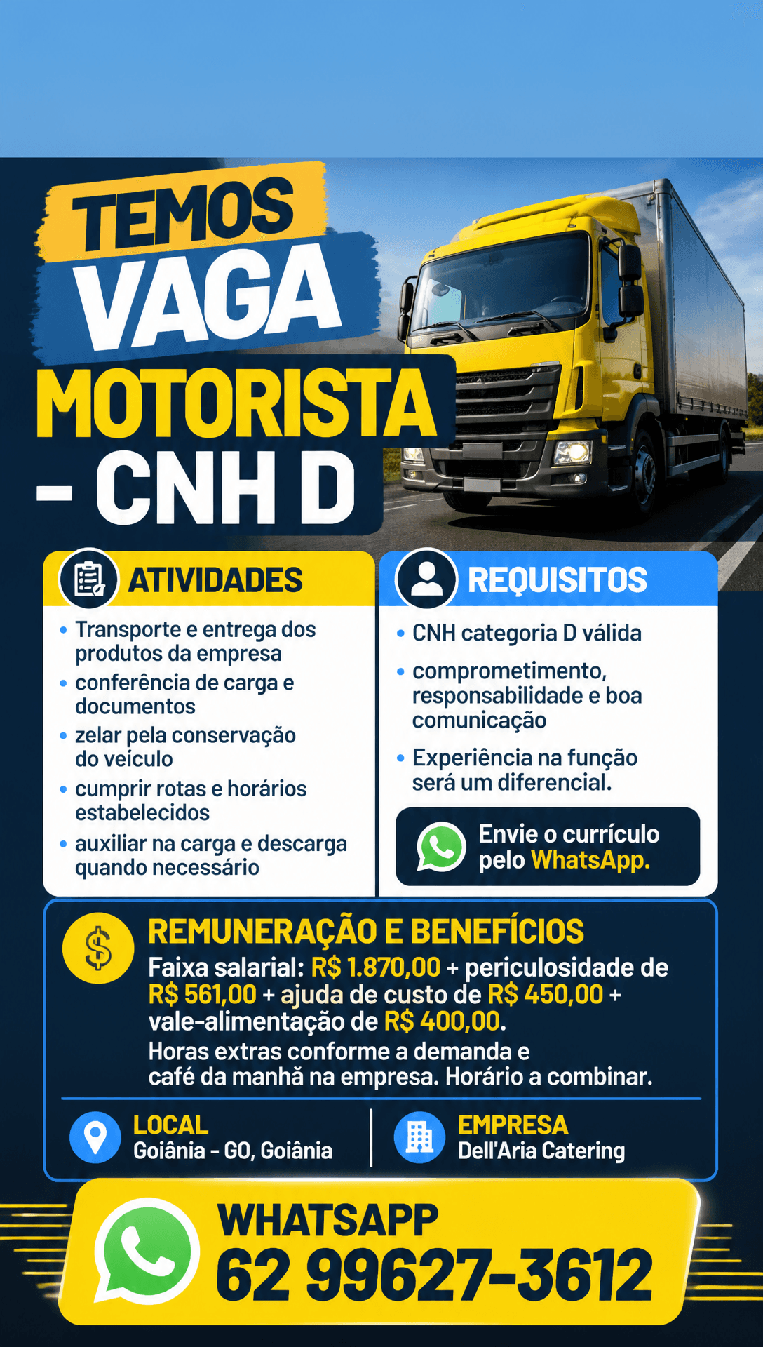 Arte da vaga de Motorista - CNH D