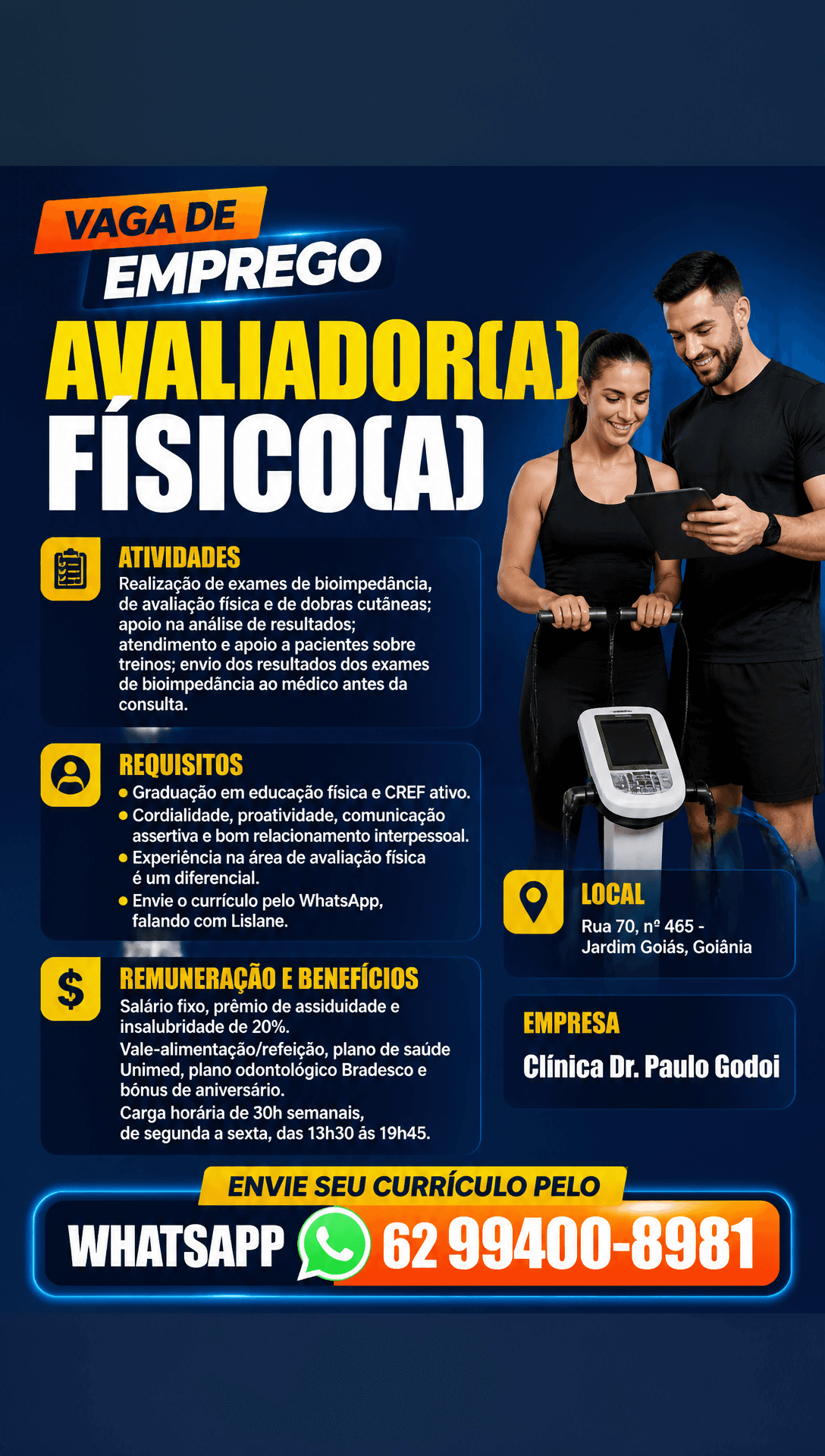 Arte da vaga de Avaliador(a) Físico(a)