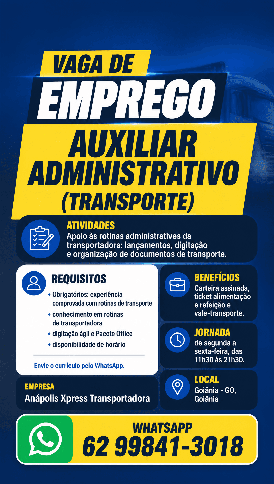 Arte da vaga de Auxiliar Administrativo (Transporte)