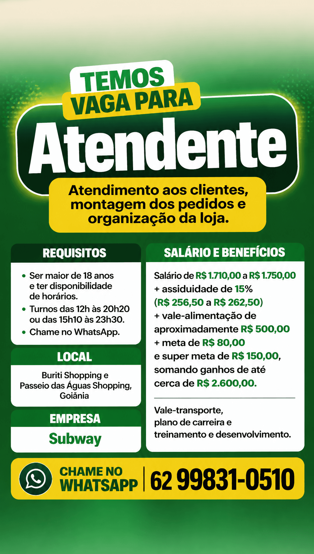 Arte da vaga de Atendente