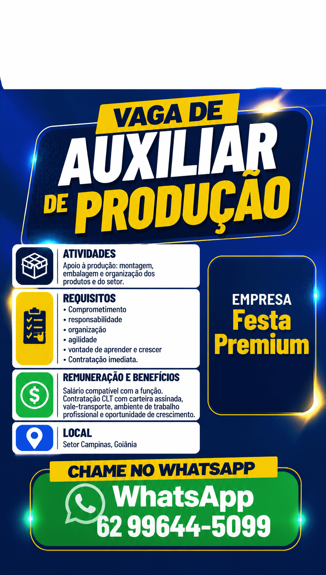 Arte da vaga de Auxiliar de Produção