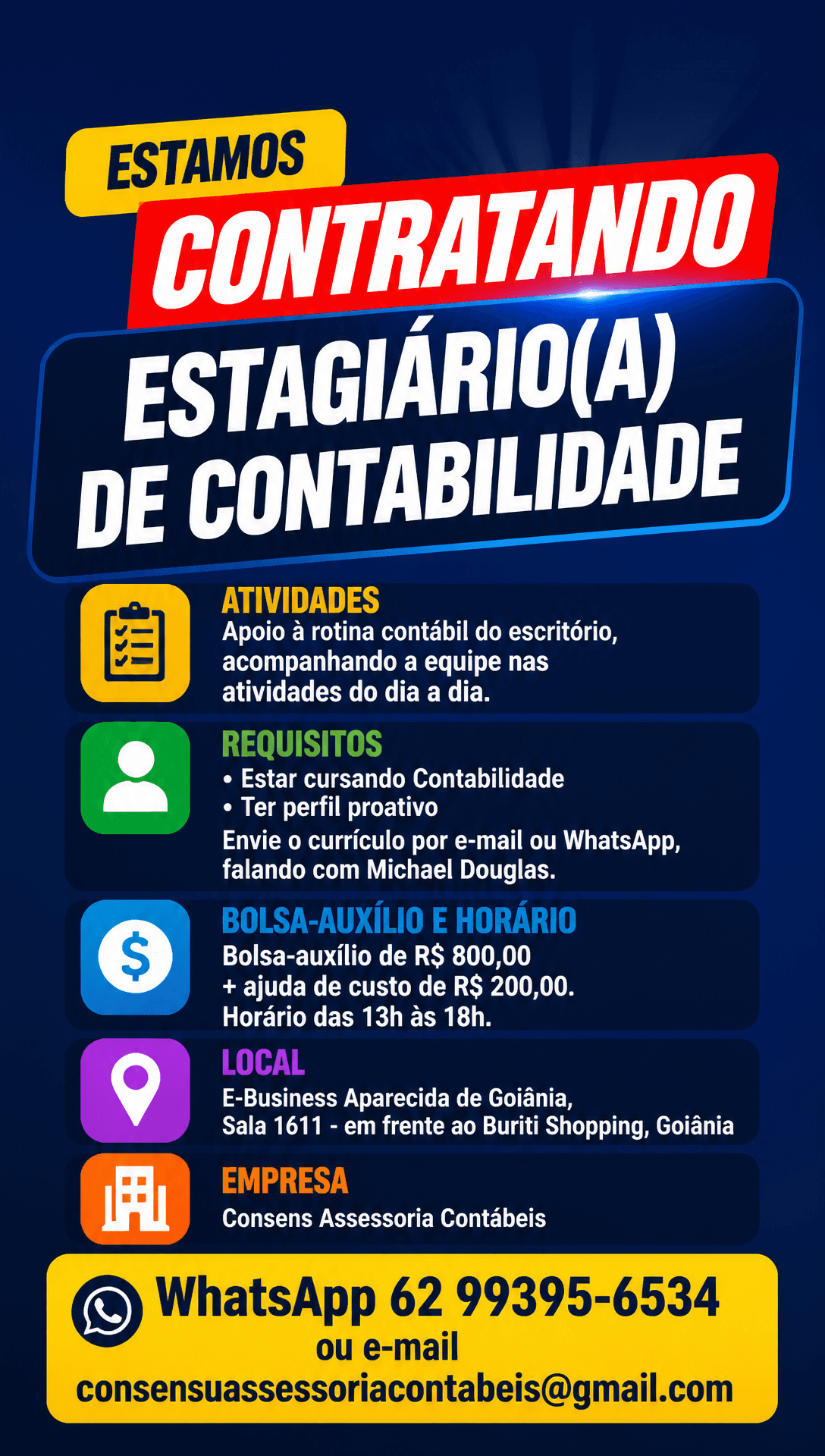 Arte da vaga de Estagiário(a) de Contabilidade
