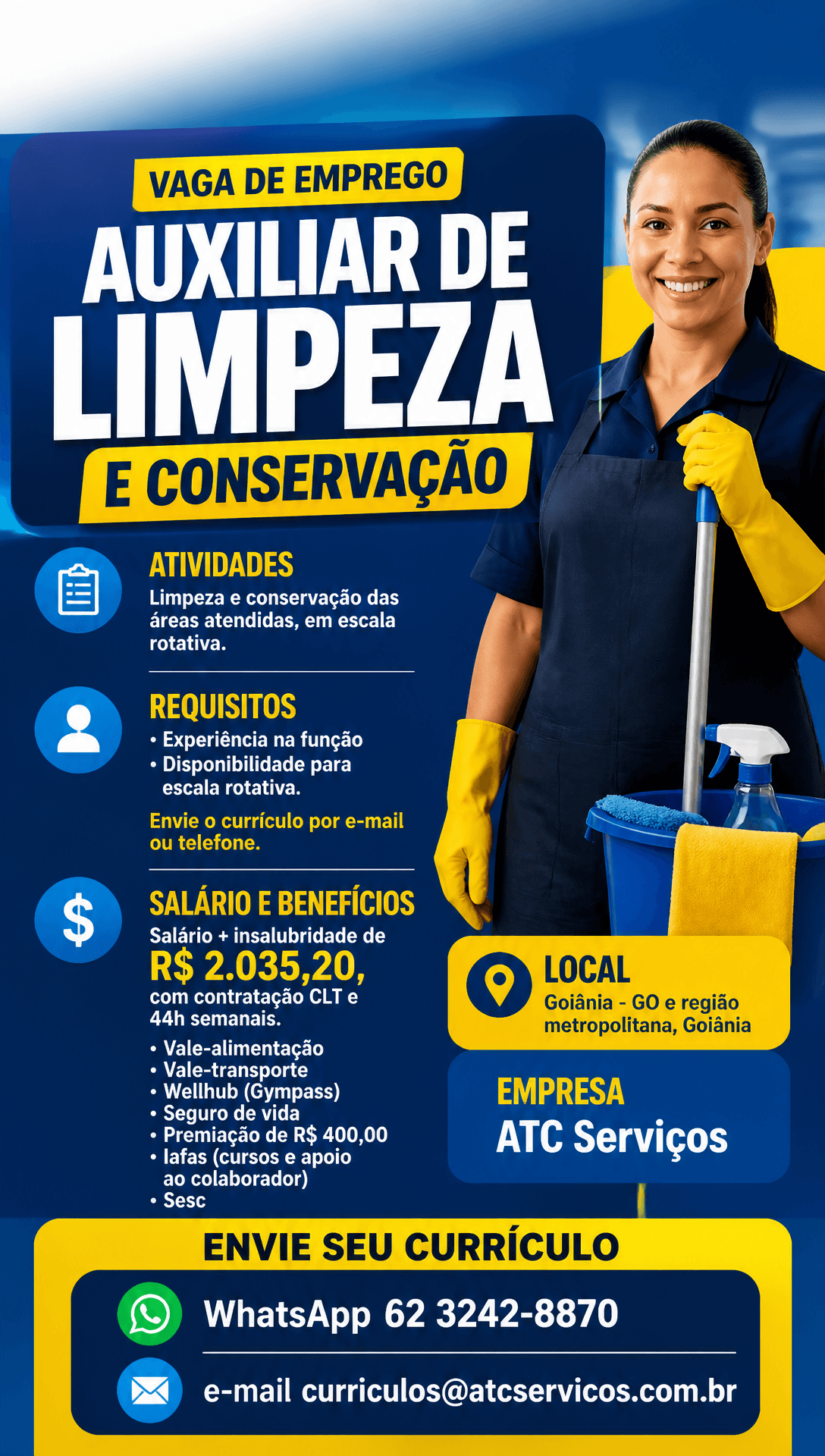 Arte da vaga de Auxiliar de Limpeza e Conservação