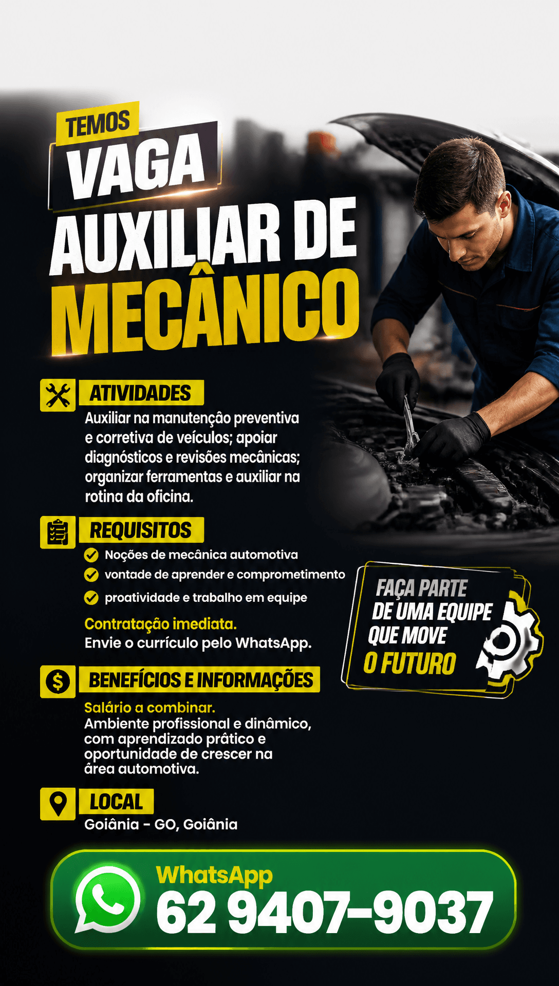 Arte da vaga de Auxiliar de Mecânico