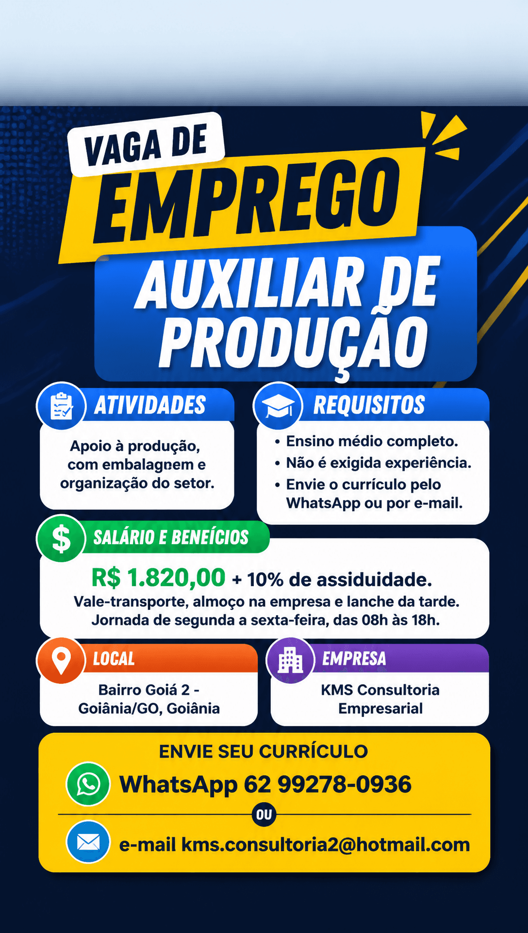 Arte da vaga de Auxiliar de Produção