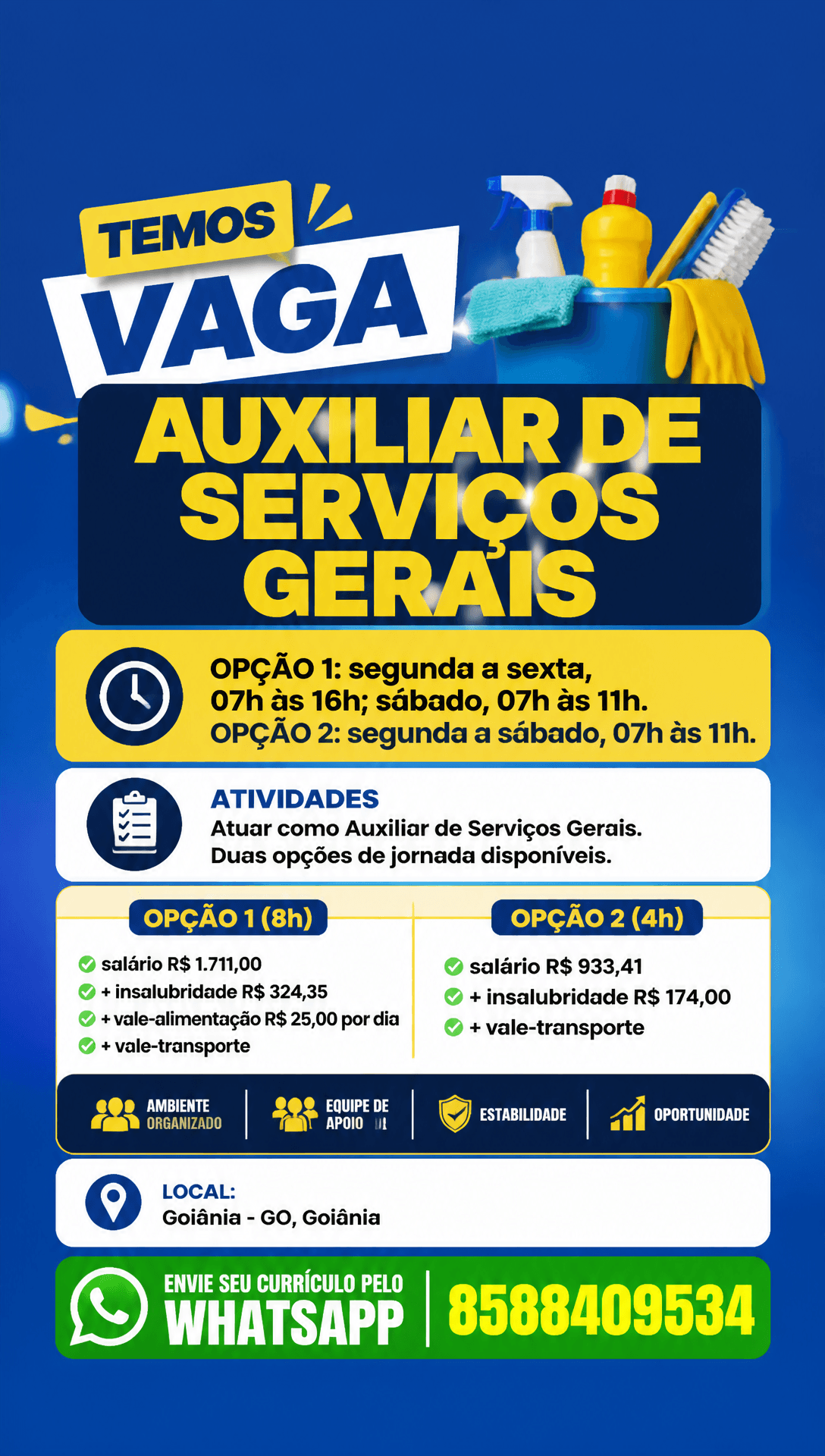 Arte da vaga de Auxiliar de Serviços Gerais