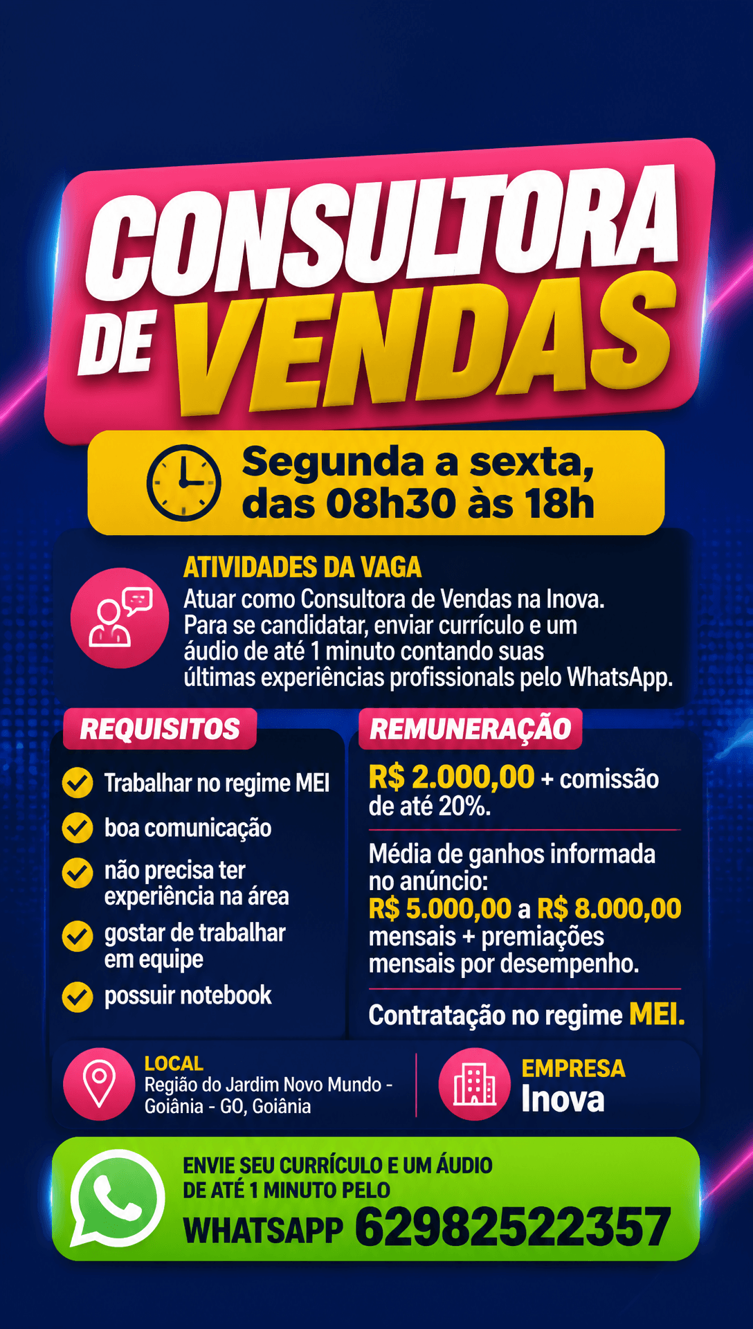 Arte da vaga de Consultora de Vendas