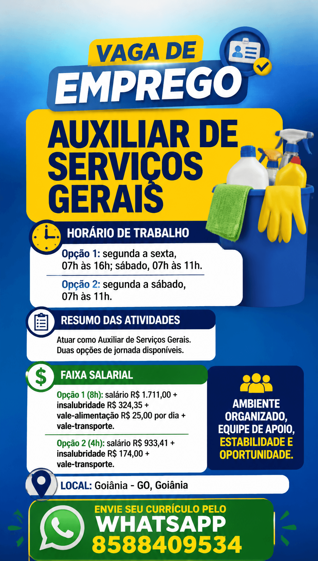 Arte da vaga de Auxiliar de Serviços Gerais