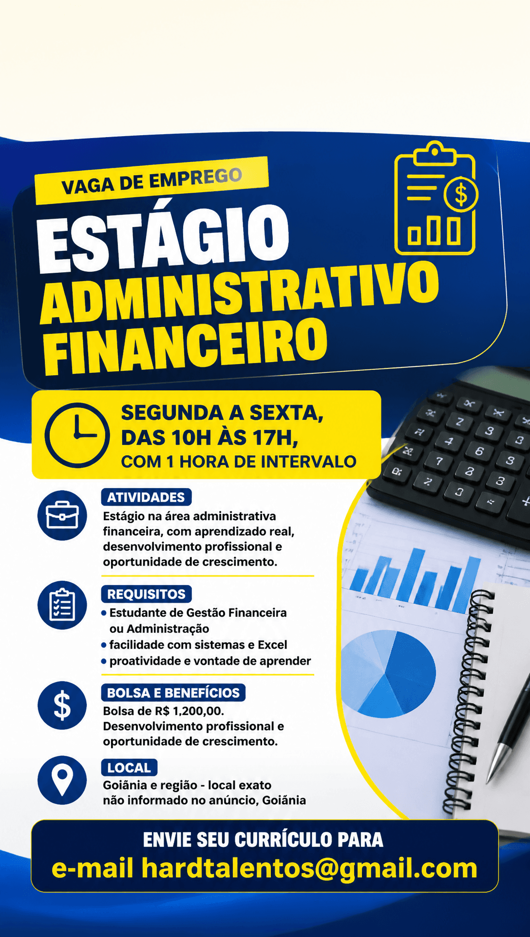 Arte da vaga de Estágio Administrativo Financeiro