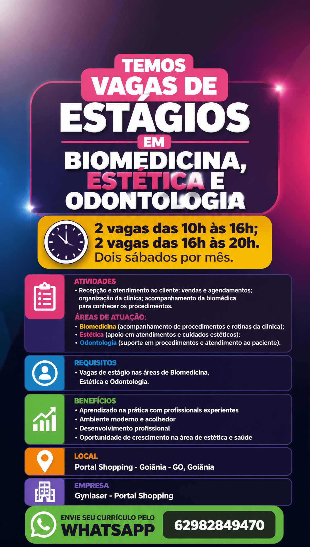 Arte da vaga de Estágios em Biomedicina, Estética e Odontologia