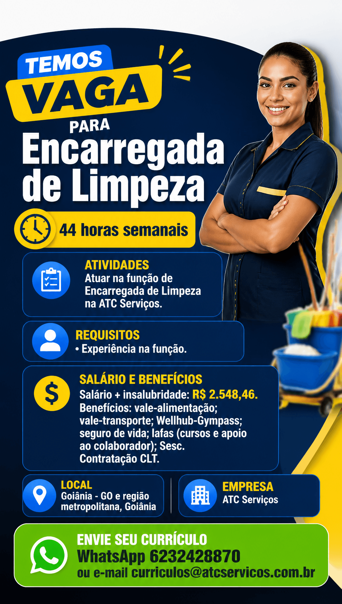 Arte da vaga de Encarregada de Limpeza