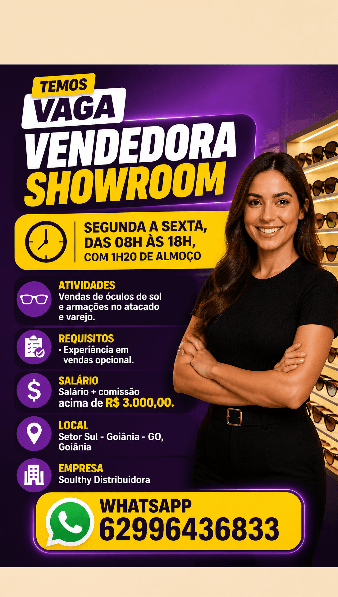 Arte da vaga de Vendedora Showroom