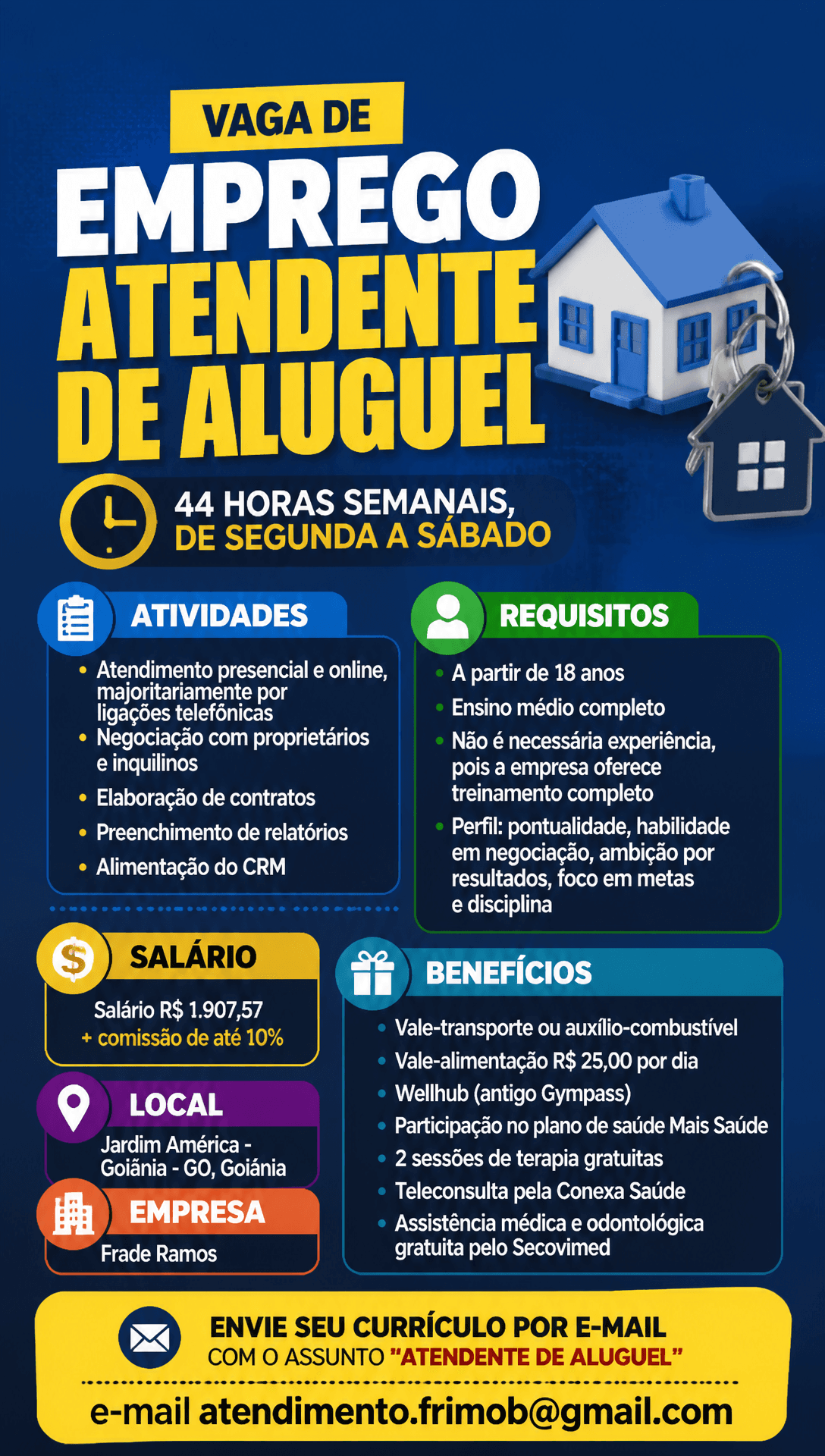 Arte da vaga de Atendente de Aluguel