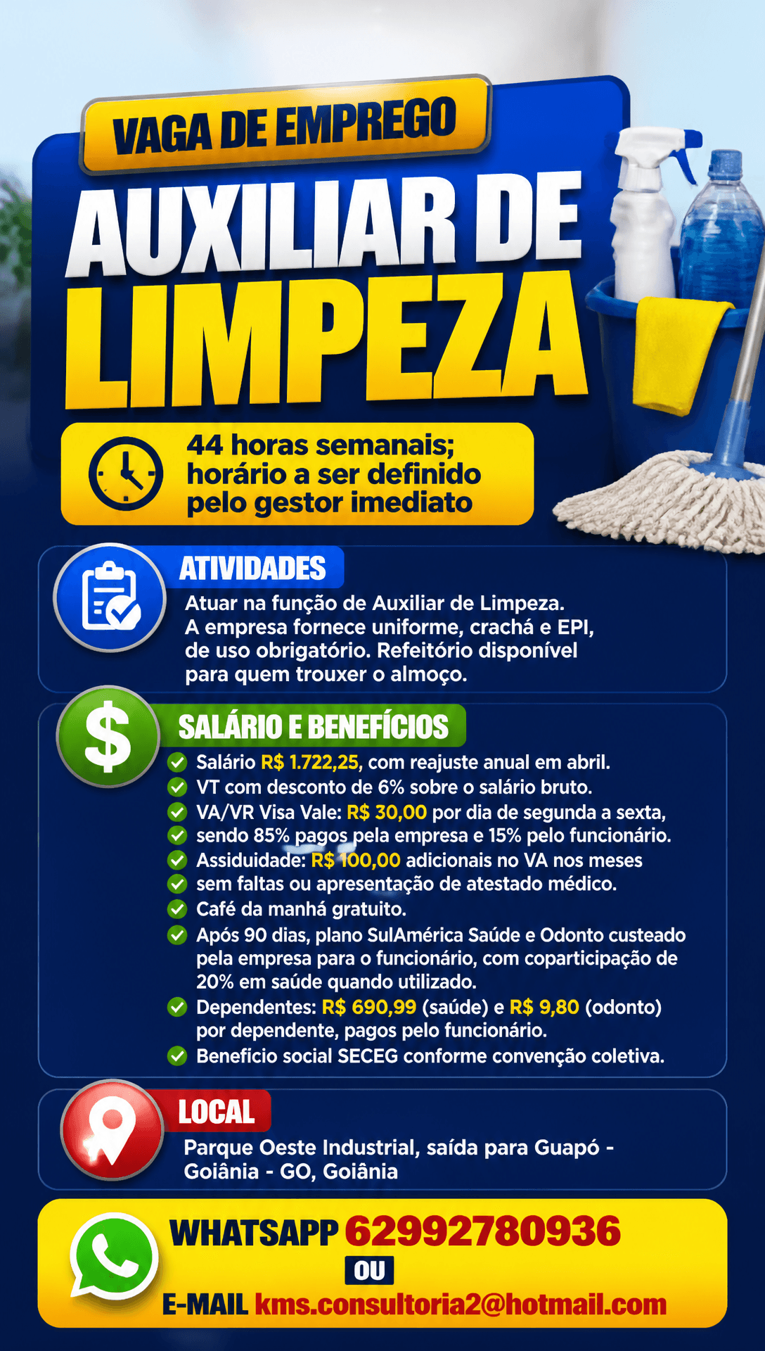 Arte da vaga de Auxiliar de Limpeza