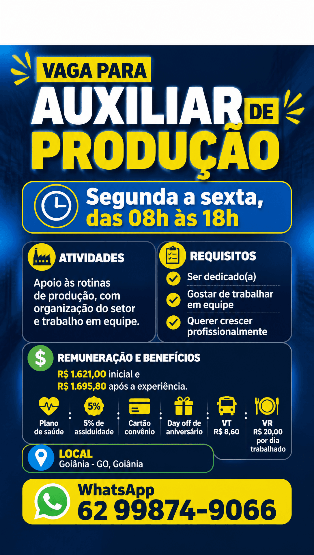 Arte da vaga de Auxiliar de Produção