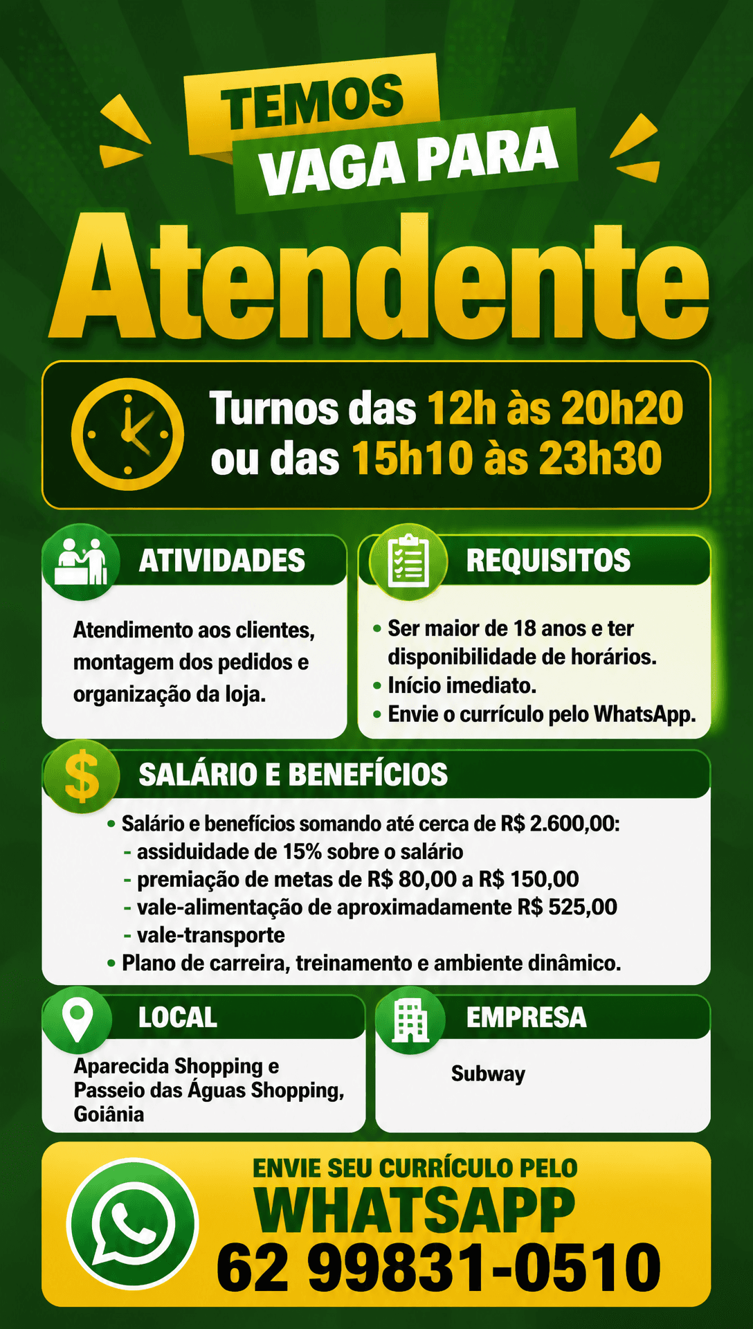 Arte da vaga de Atendente