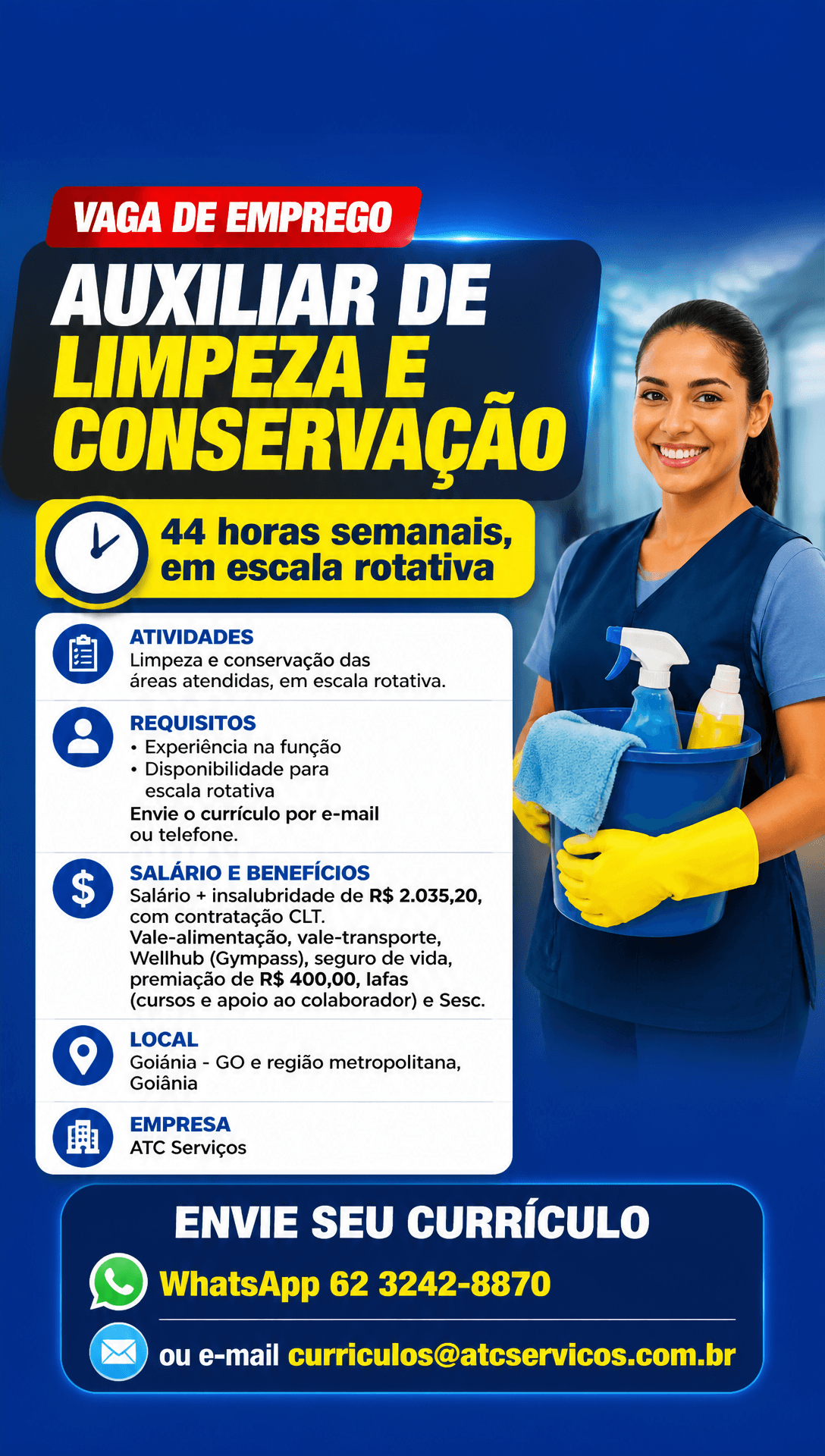Arte da vaga de Auxiliar de Limpeza e Conservação