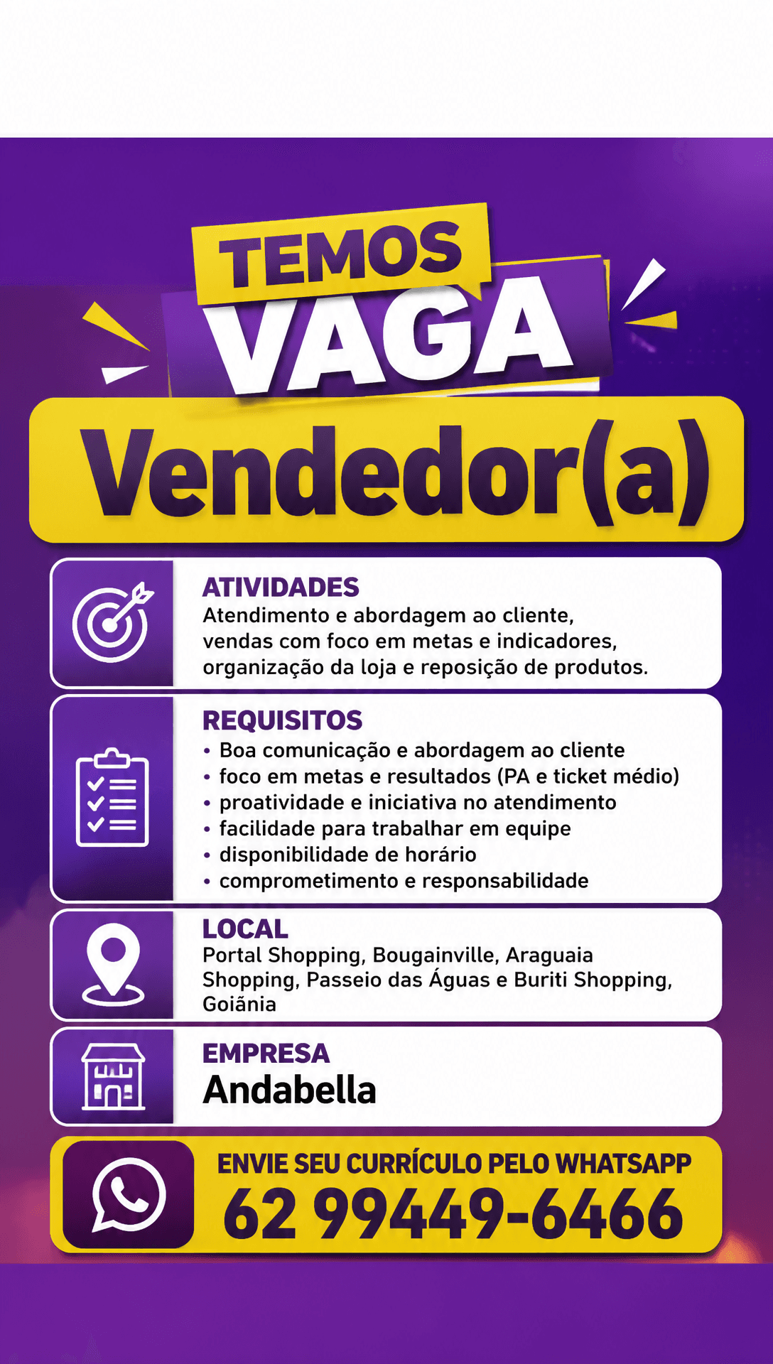 Arte da vaga de Vendedor(a)