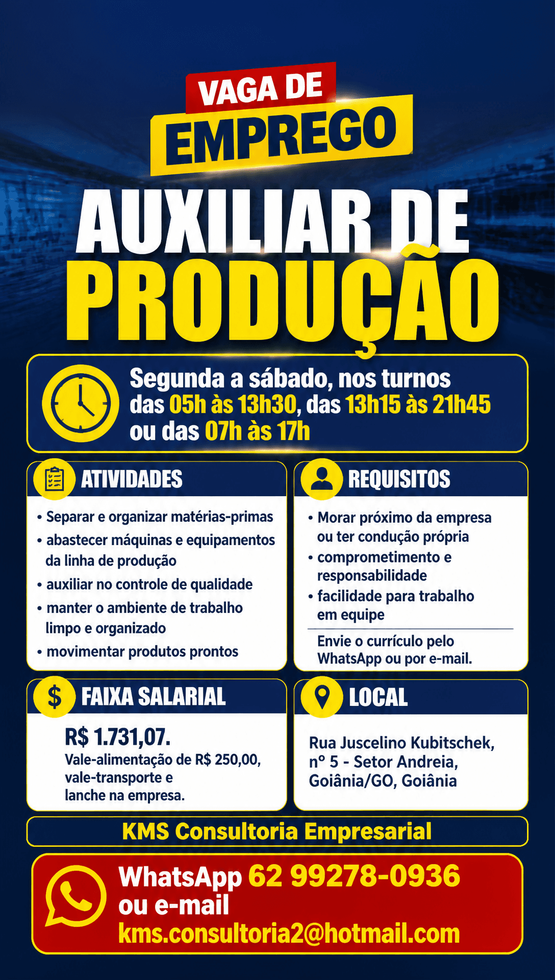 Arte da vaga de Auxiliar de Produção