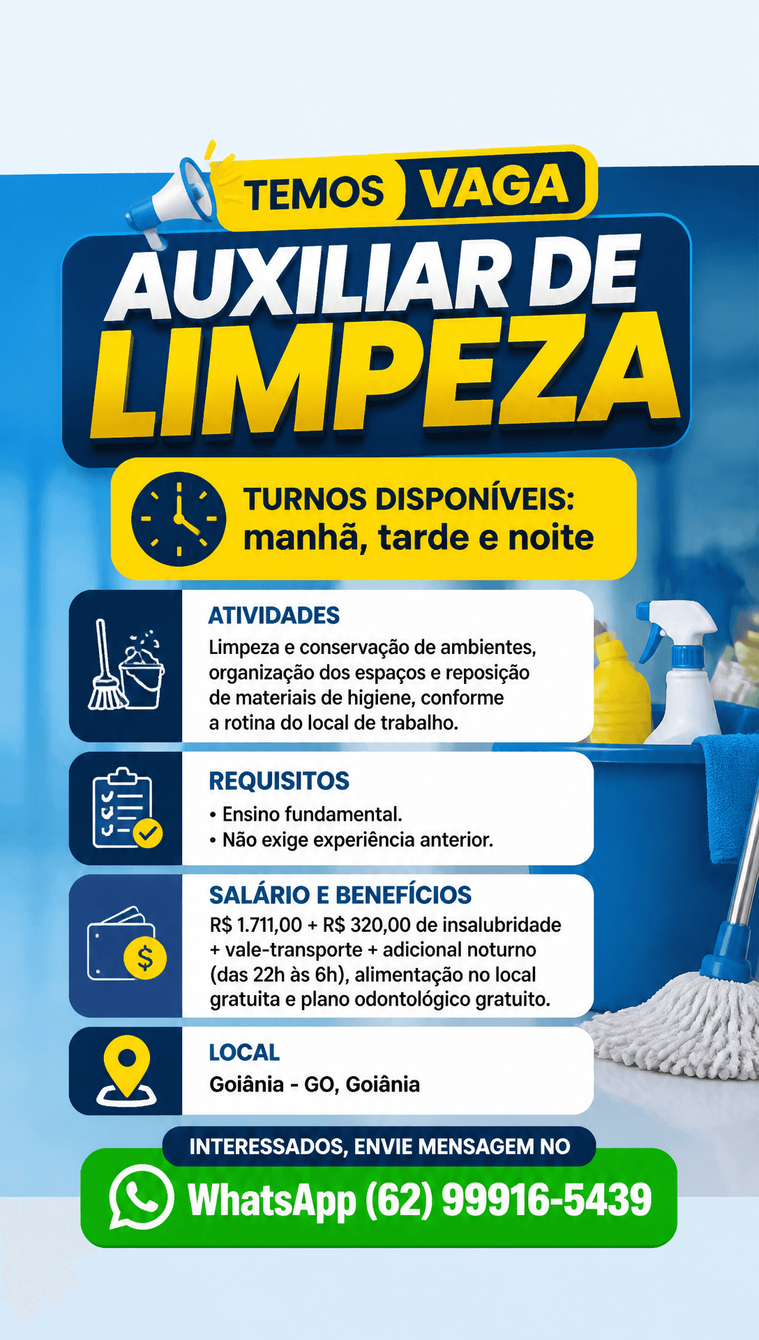 Arte da vaga de Auxiliar de Limpeza