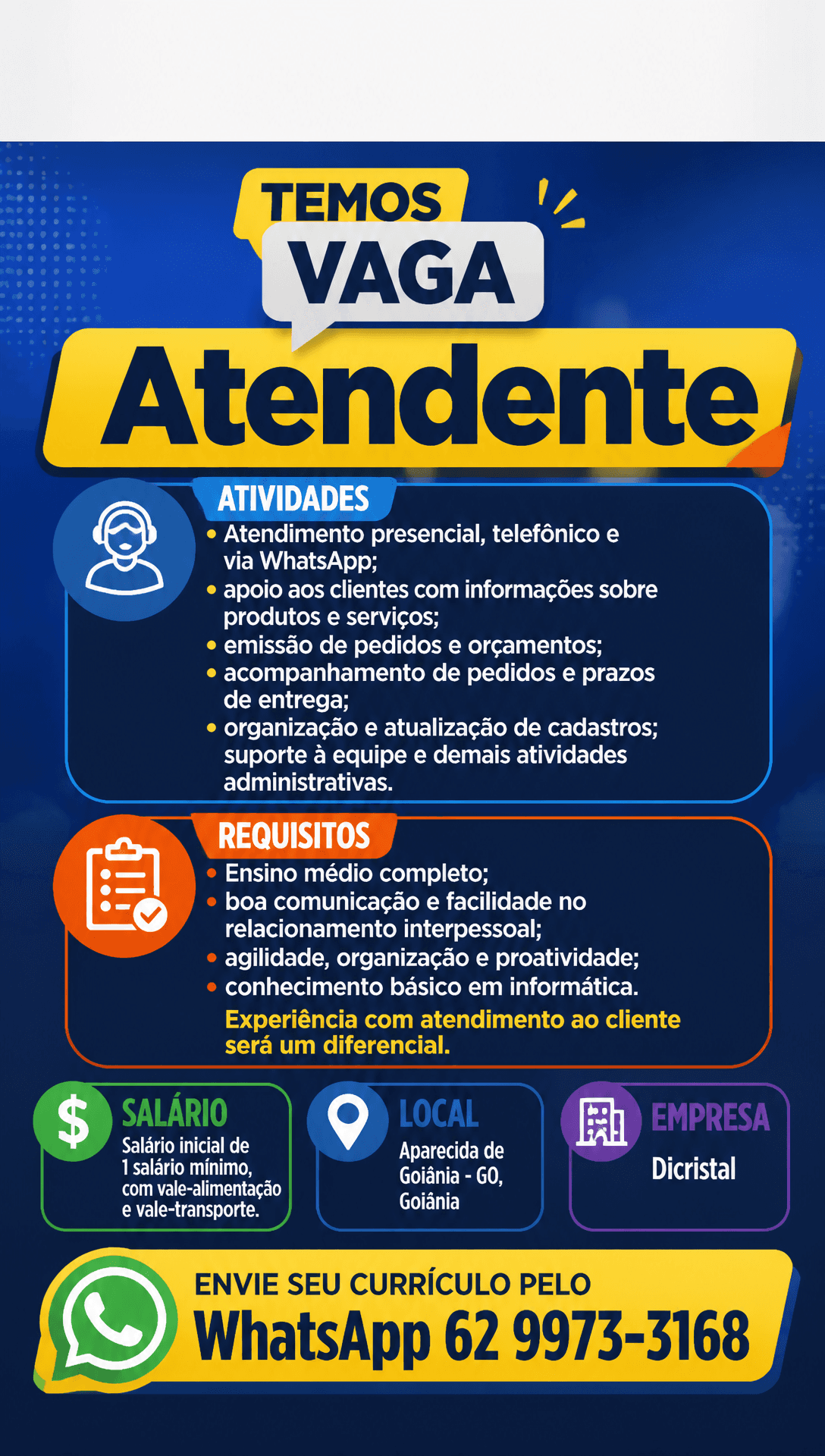 Arte da vaga de Atendente