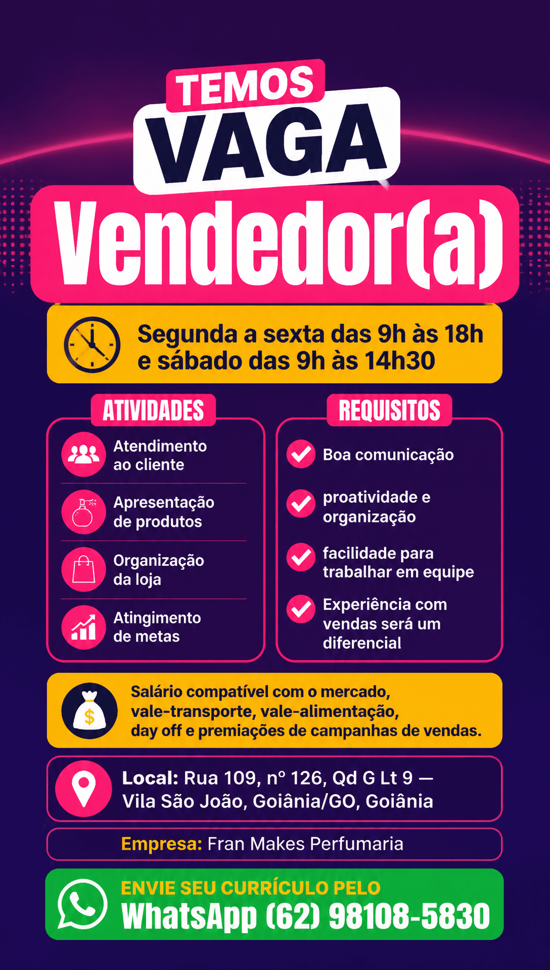 Arte da vaga de Vendedor(a)