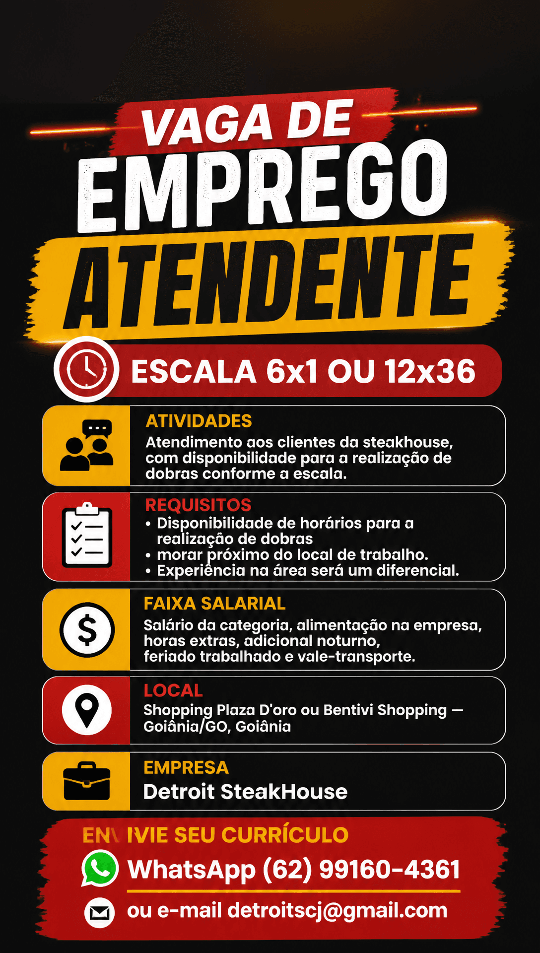 Arte da vaga de Atendente