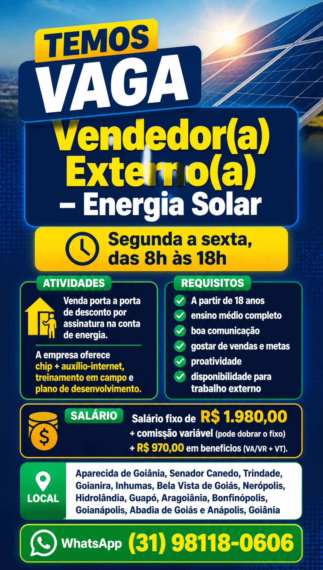 Arte da vaga de Vendedor(a) Externo(a) — Energia Solar