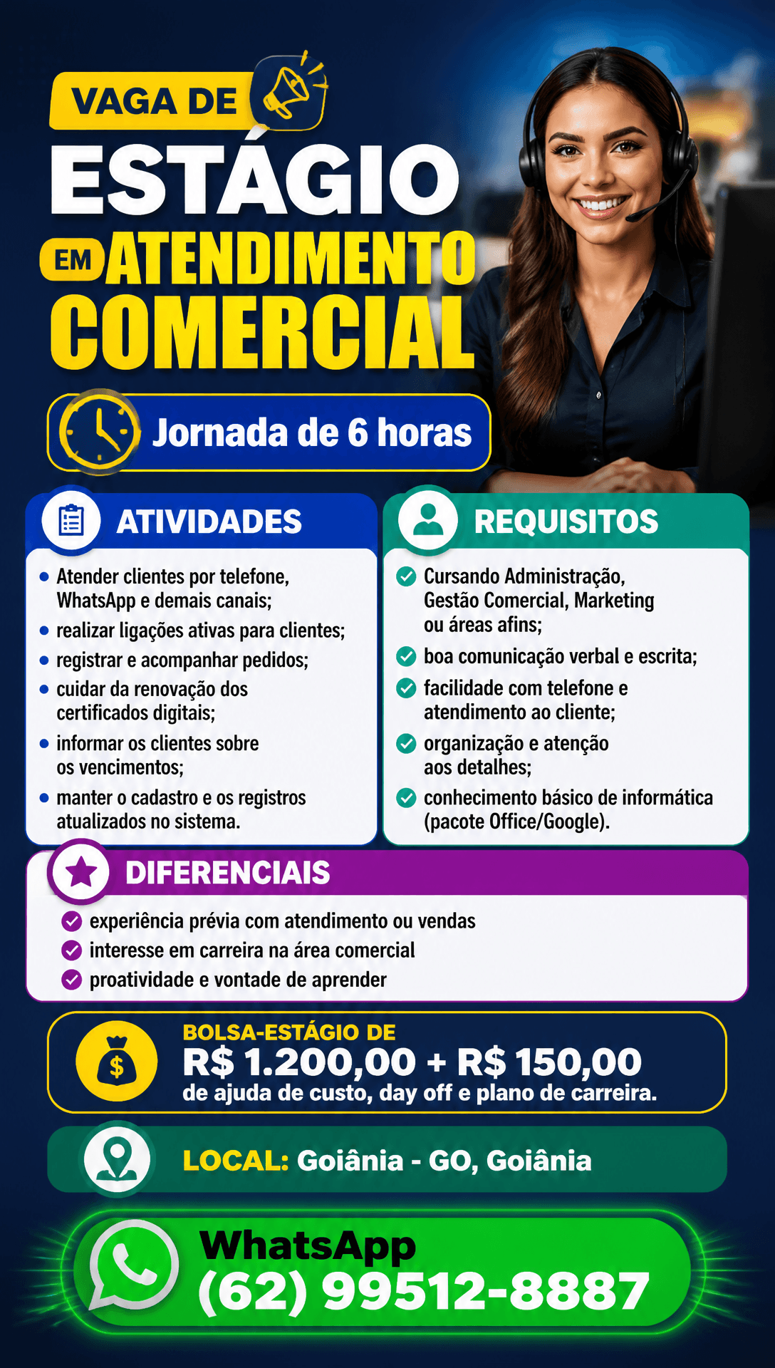Arte da vaga de Estágio em Atendimento Comercial