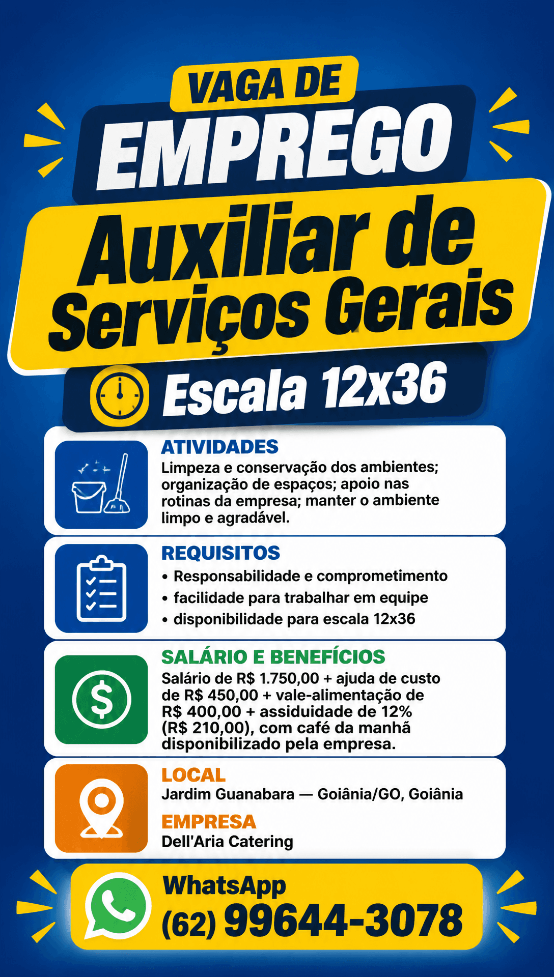 Arte da vaga de Auxiliar de Serviços Gerais