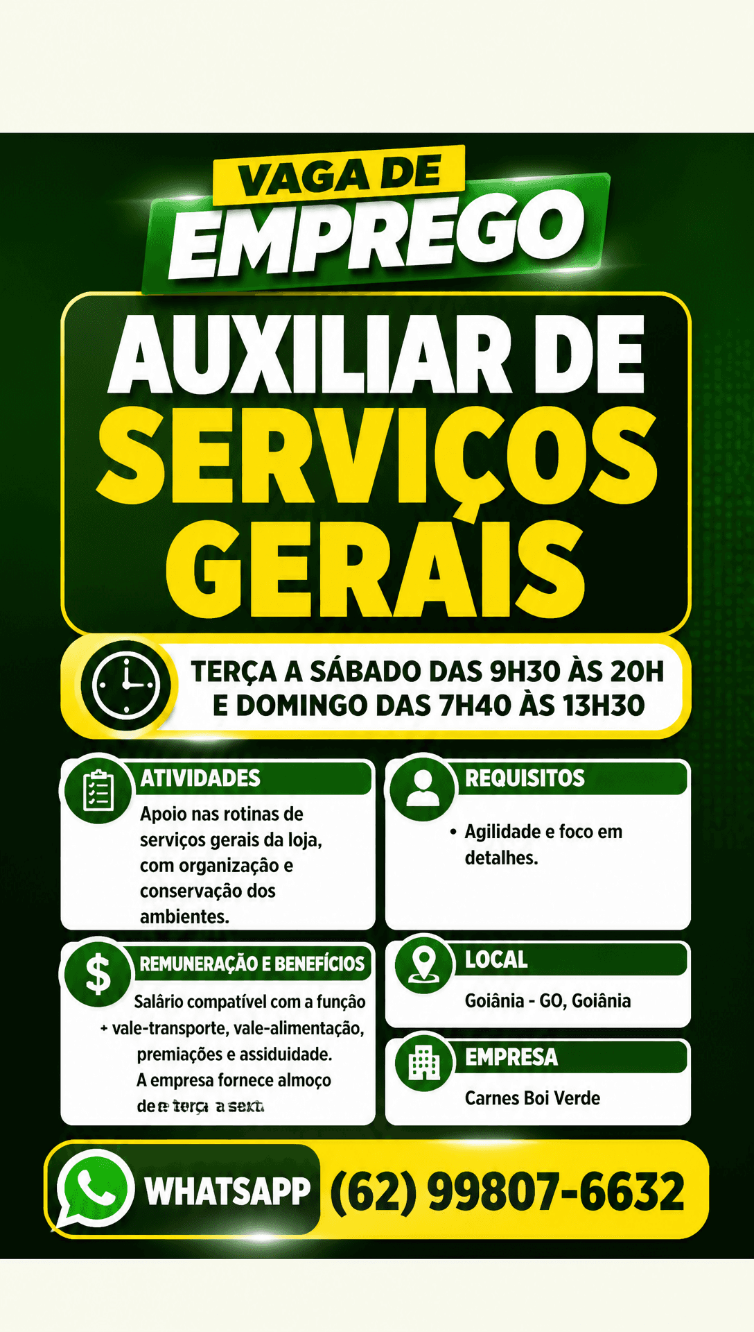 Arte da vaga de Auxiliar de Serviços Gerais