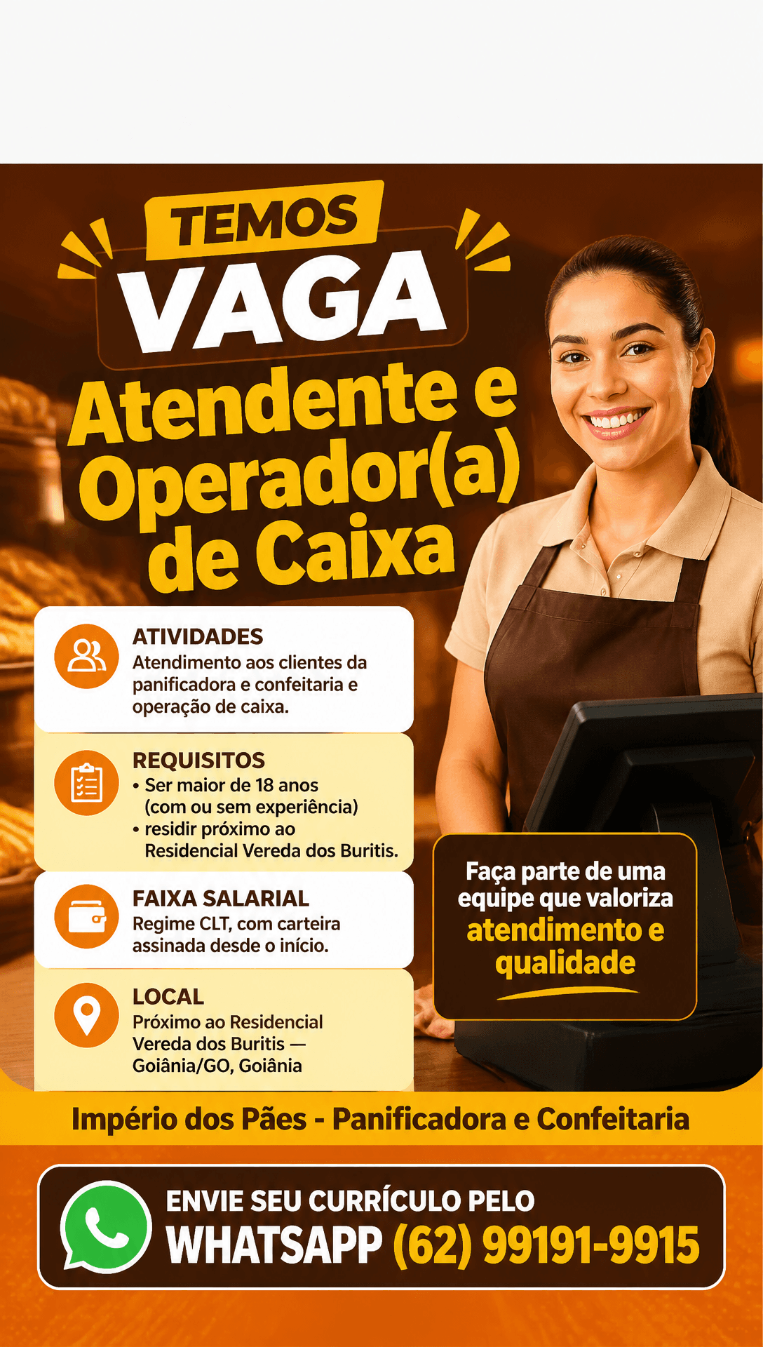 Arte da vaga de Atendente e Operador(a) de Caixa